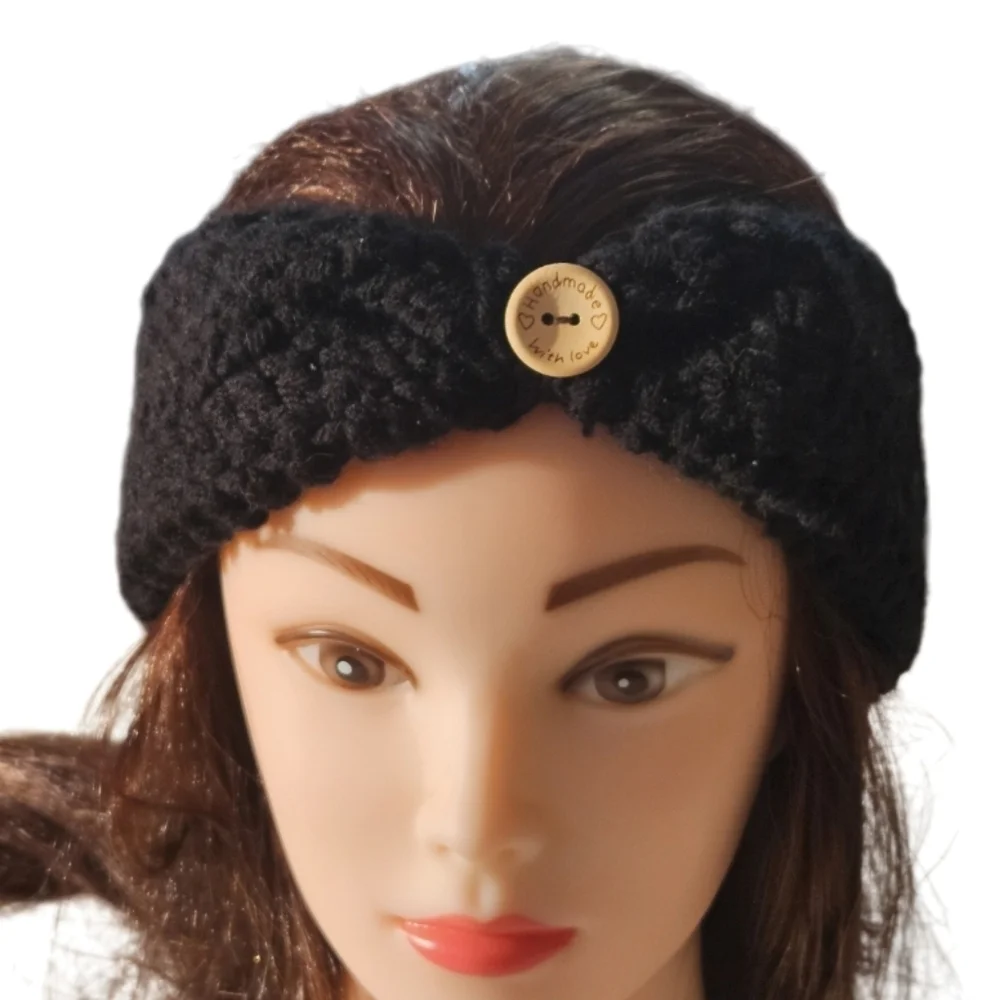 Hand Crafted 3 in 1 Hair accessory Black Crochet ear warmer Handmade headband